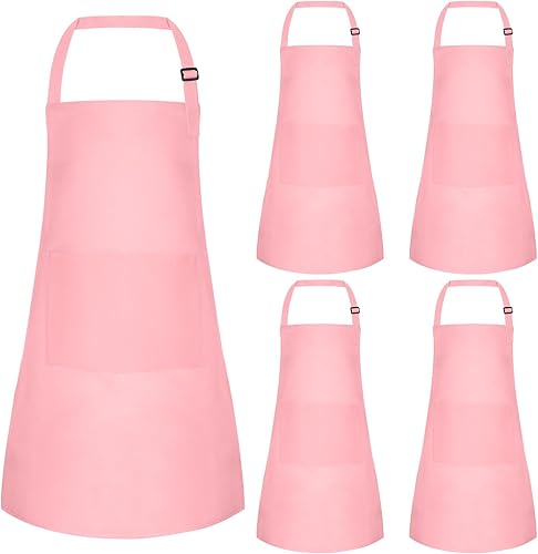 Miniatura 24 de Juego de 5 delantales para niños, delantal ajustable para niños con 2 bolsillos, delantal de chef para niños para pintar, cocinar, hornear, Negro