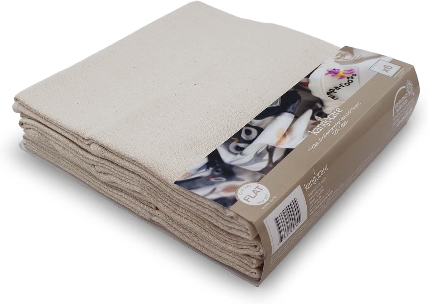Kanga Care Reusable Unbleached 100% Birdseye Cotton Flat Fold Cloth Diapers (6pk) One Size 4-35+lbs
