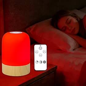 Aoife Lâmpada noturna de luz vermelha de 670 nm para dormir de cabeceira com 4 modos de cores, vermelho, quente, branco, natural, branco frio, 10 níveis de brilho, temporizador de toque e controle