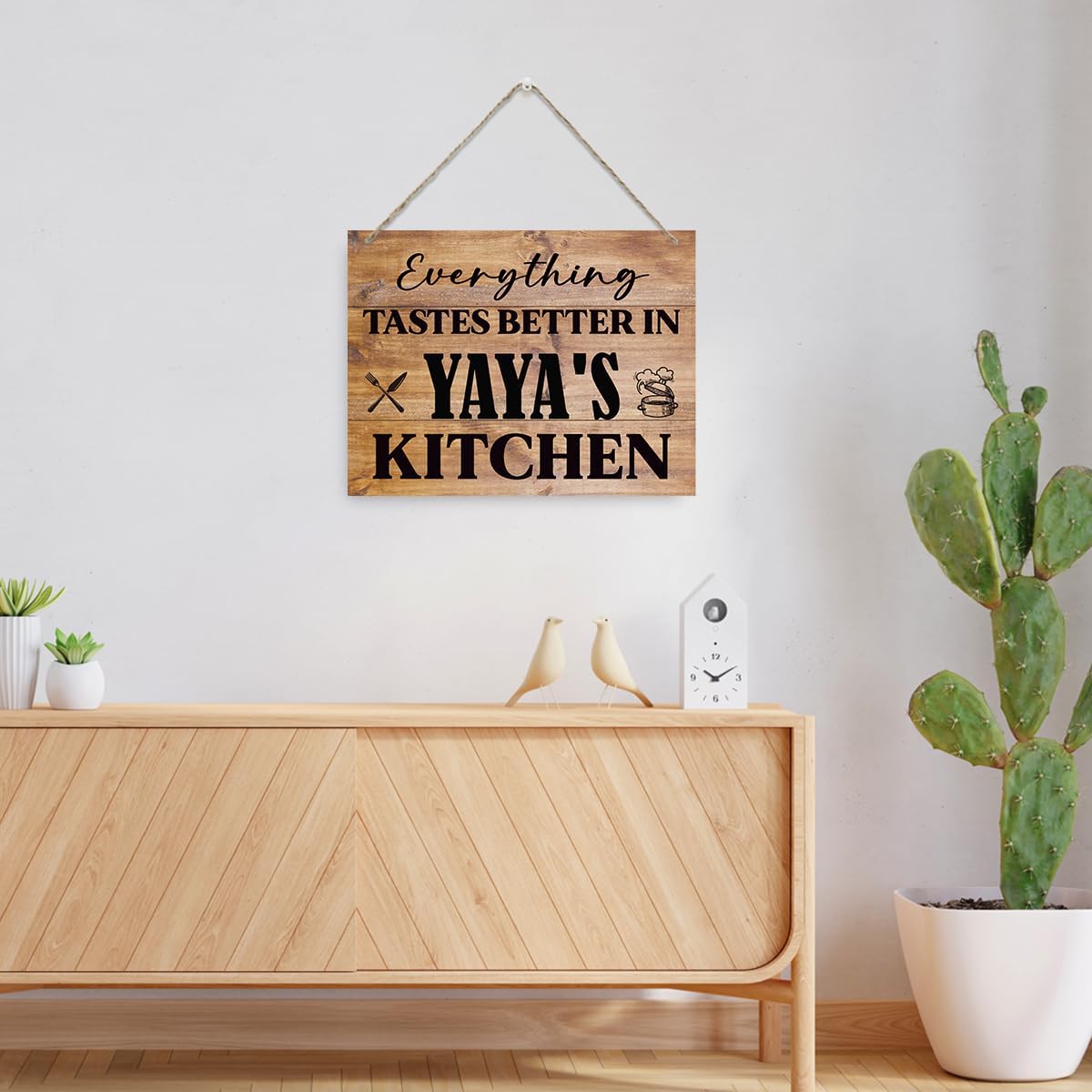 Hanging Wooden Kitchen Gifts, Grandma's Gift, Mother's Day Gift, Thanksgiving Gifts for Mom from Daughter Son, Everything Tastes Better in Yaya's kitchen Sign, Rustic Farmhouse Sign 15x11.4 Inches - Image 4
