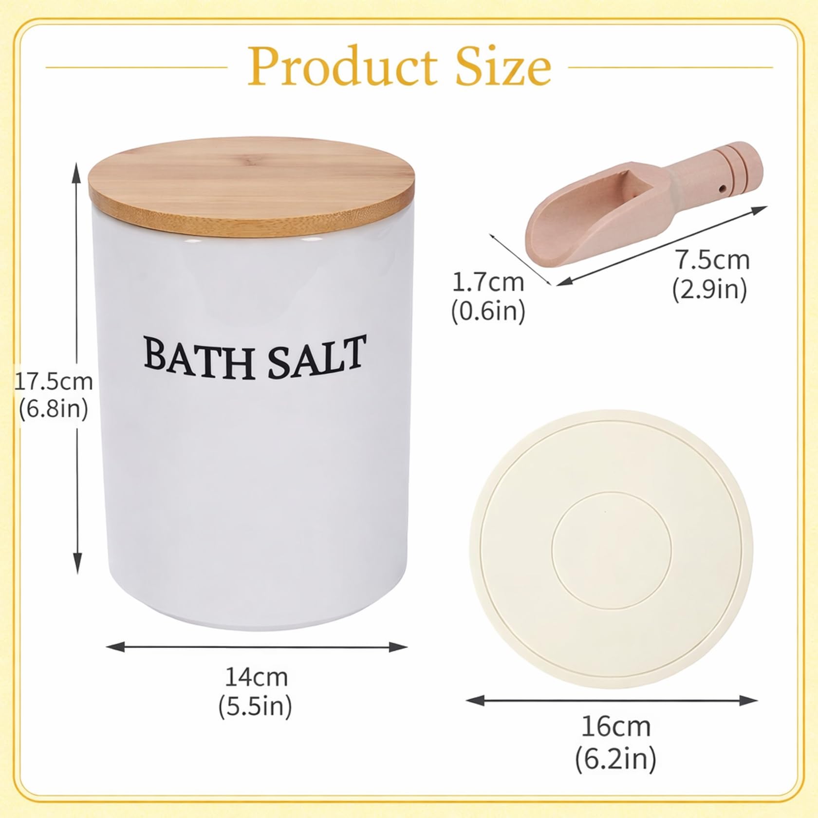 Barattolo in vetro con coperchio in bambù, ermetico per sali da bagno, Epsom sale e cosmetici, con cucchiaio e tappetino, decorazione da bagno per donne, bianco