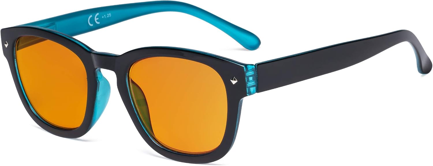 Eyekepper Blue Light Blocking Reading Glasses with Orange Tinted Filter Lens for Sleeping – Anti Blue Ray Computer Readers – Black-Blue +1.75