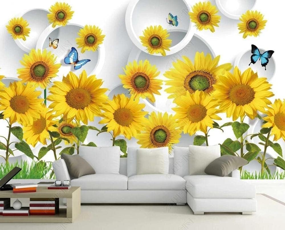 Sticker mural tournesol 3D pour habiller un mur de salon vide 150cm
