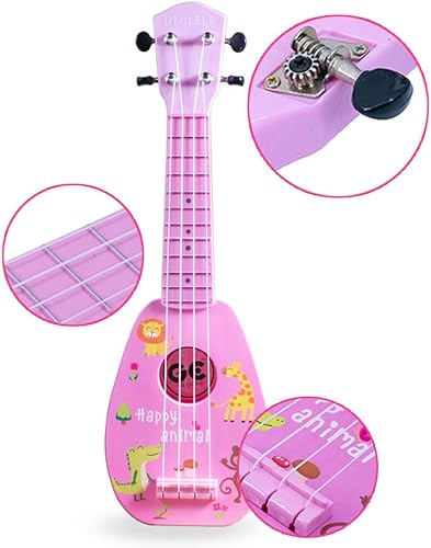 Miniatura 8 de YOLOPARK Guitarra de juguete para niños de 17 pulgadas para niñas y niños, mini guitarra ukelele con 4 cuerdas que mantienen los tonos, puede tocar