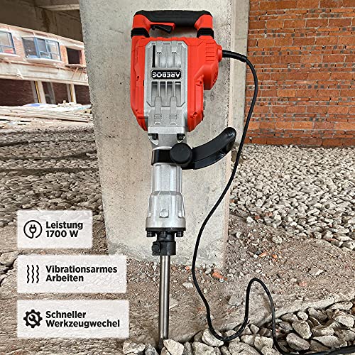 Arebos Abbruchhammer Schlaghammer 1700W Bohrhammer Betonhammer | 60J Schlagkraft | 1900 Schläge/Minute | Inkl. Spitz- und Flachmeißel und Koffer mit Rädern – Bild 5