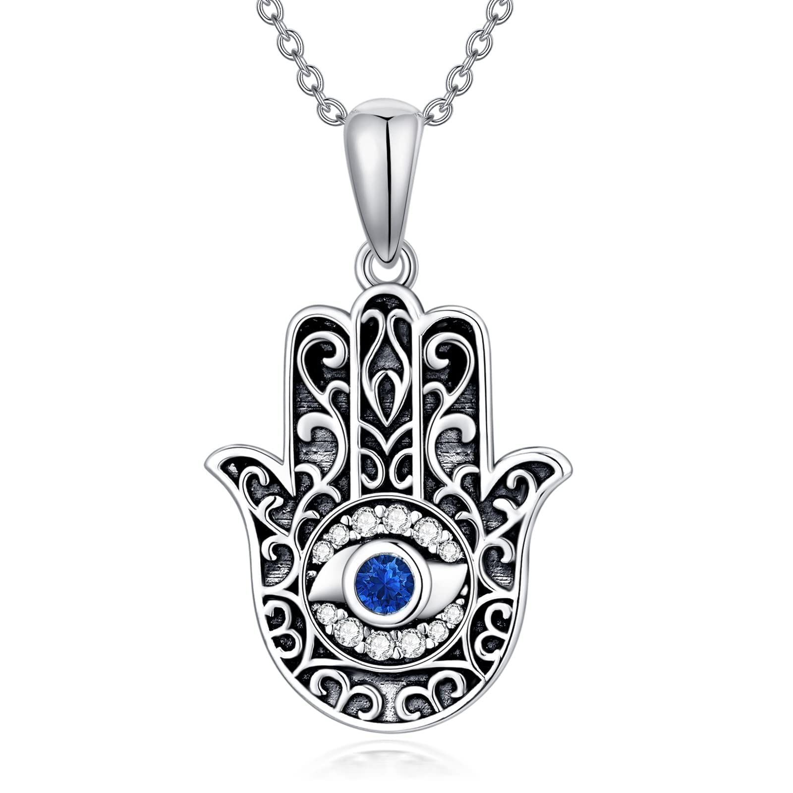 Collar contra el mal de ojo con cristal de plata de ley 925 con colgante de mano de Hamsa, sol y mal de ojo, regalo para mujeres y hombres