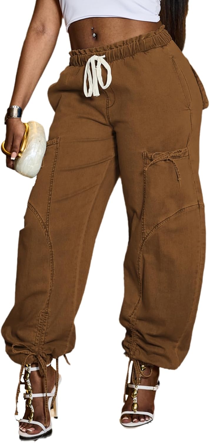 ThusFar Women's Wide Leg Baggy Jeans Plus Size Loose Elastic Waist Denim Pants with Pockets Casual Streetwear