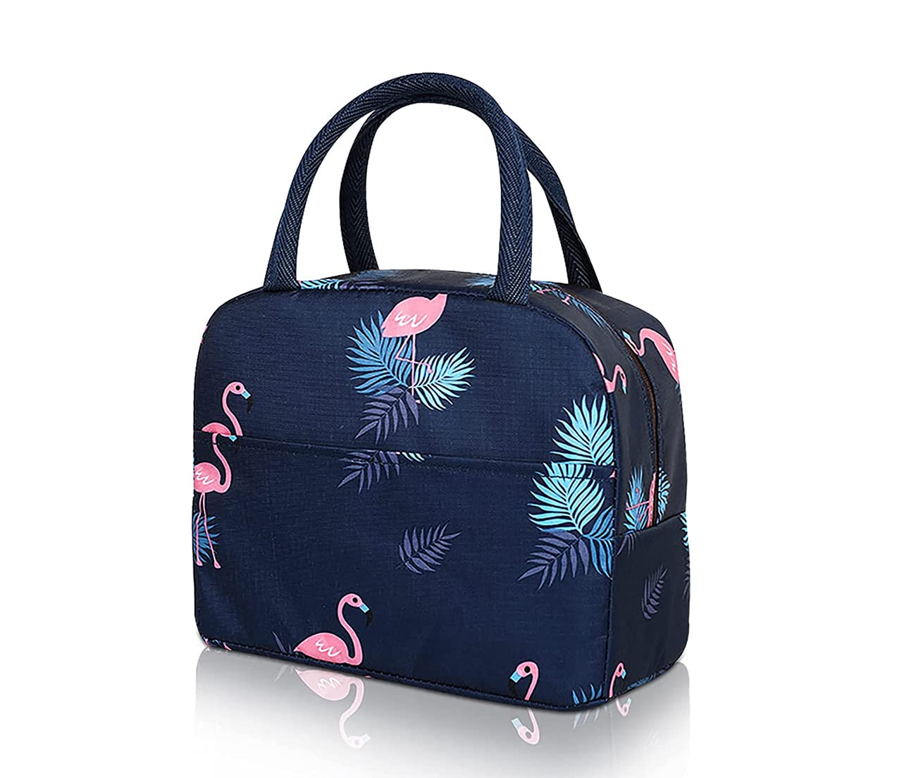 TIECHILunch Bag Insulated Lunch Bags, Thermal Lunch Tote Bags, Lunch Cool Bag Water-Resistant Thermal Leak-Proof Lunch Organizer for Work, School, Picnic Outdoor Picnic (Navy Blue Flamingo)