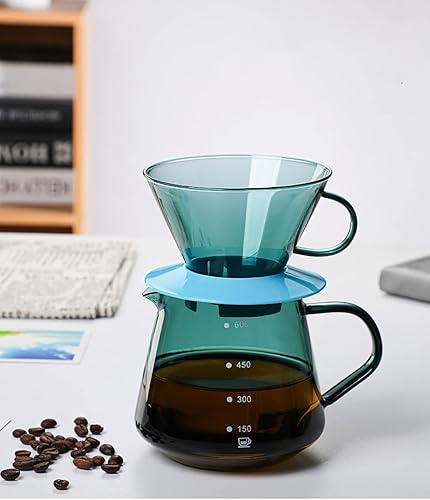Miniatura 5 de Bicuzat Cafetera de vidrio colorida para verter sobre la cafetera con asa, juego de cafetera y filtro de café, juego de filtros de olla verde de