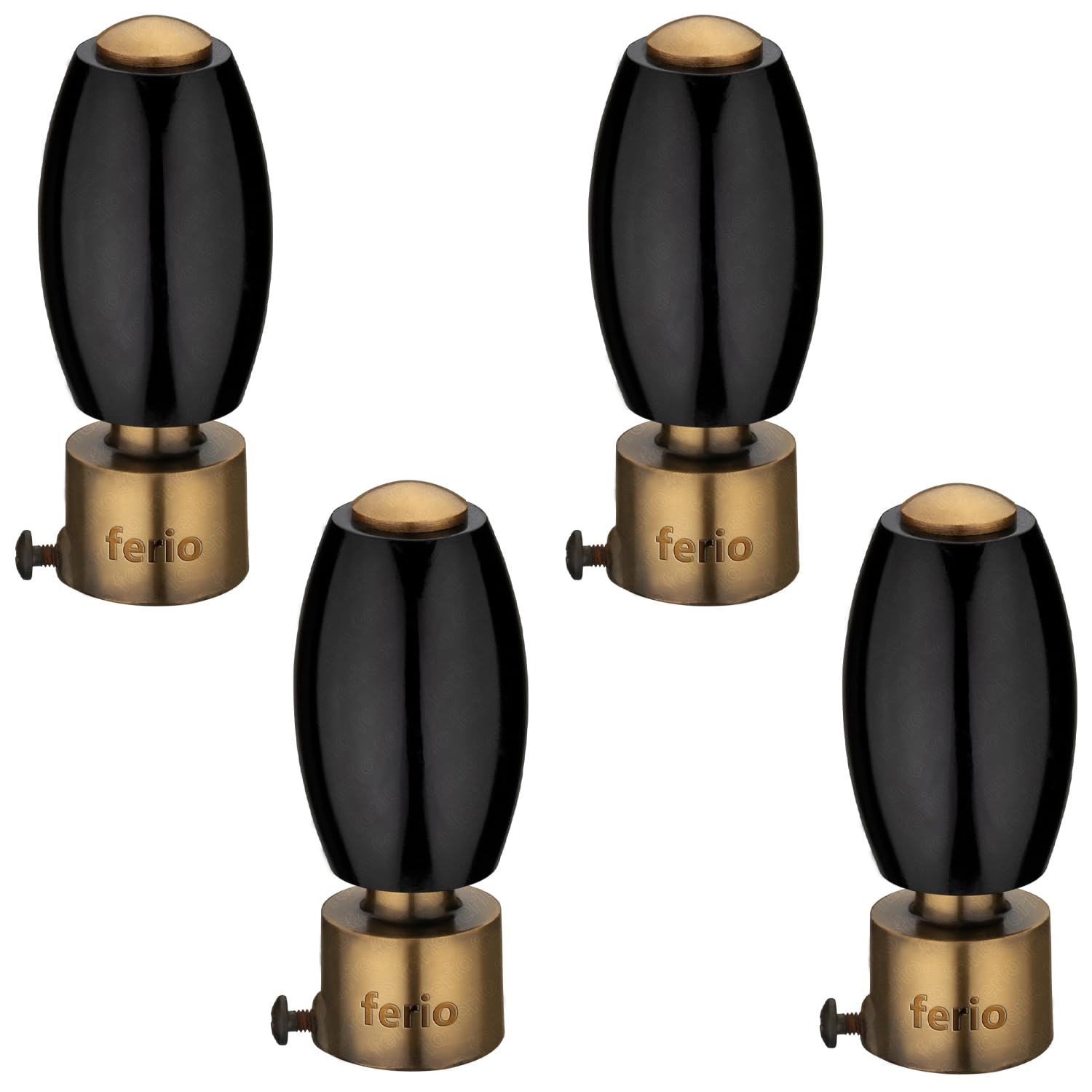 ferio dual tone curtain finials for curtain rod curtain brackets/curtain holders/curtain knobs for window curtain & door curtain (aluminium crystal, black antique brass, pack of 4)