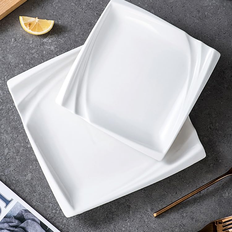 Platos apilables creativos de cerámica blanca pura occidental, plato plano para carne, postre, aperitivos, tartas, hogar, hotel, servicio de vajilla (10 pulgadas)