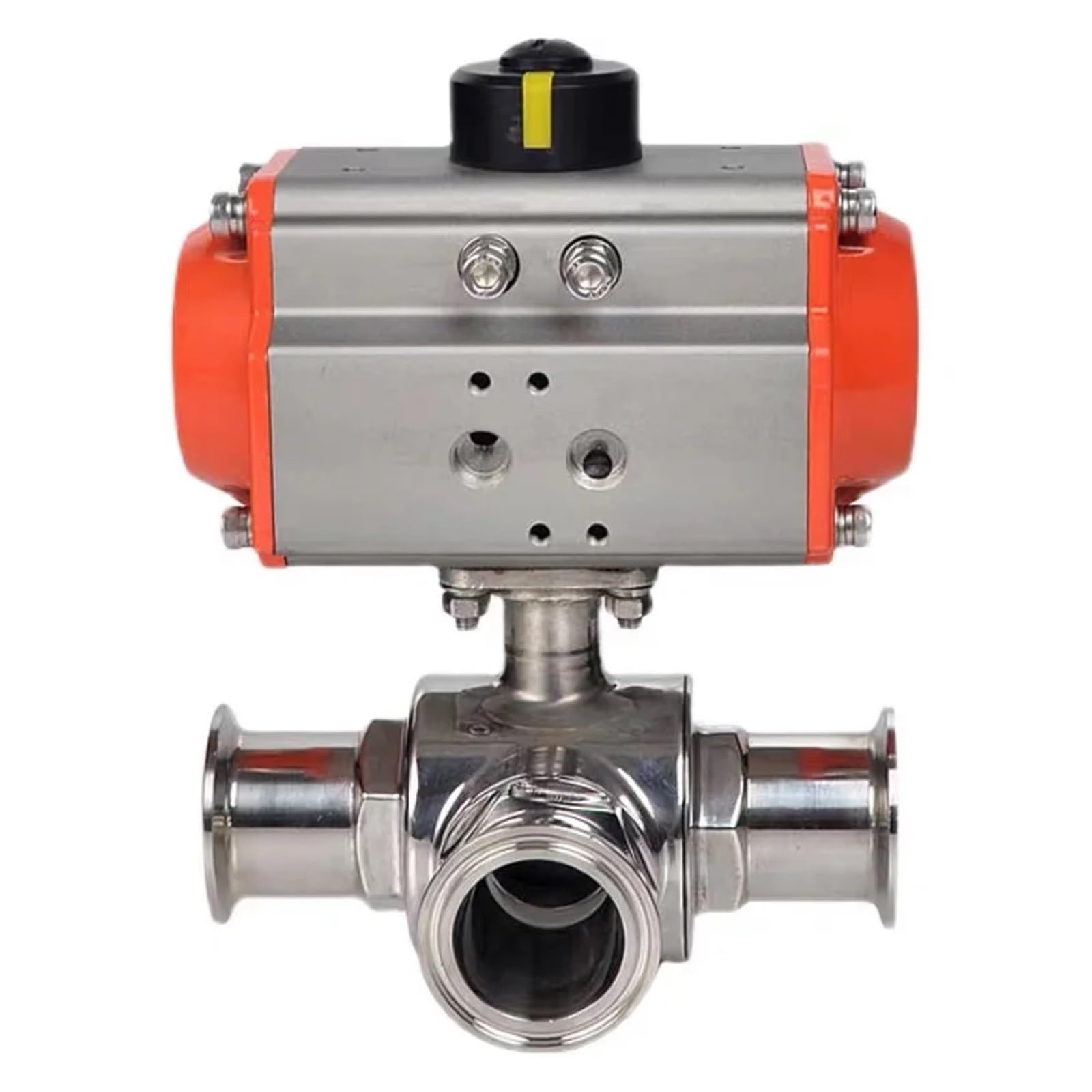 Robinet à bille pneumatique 38mm inox sanitaire 3 voies à double effet type L clamp