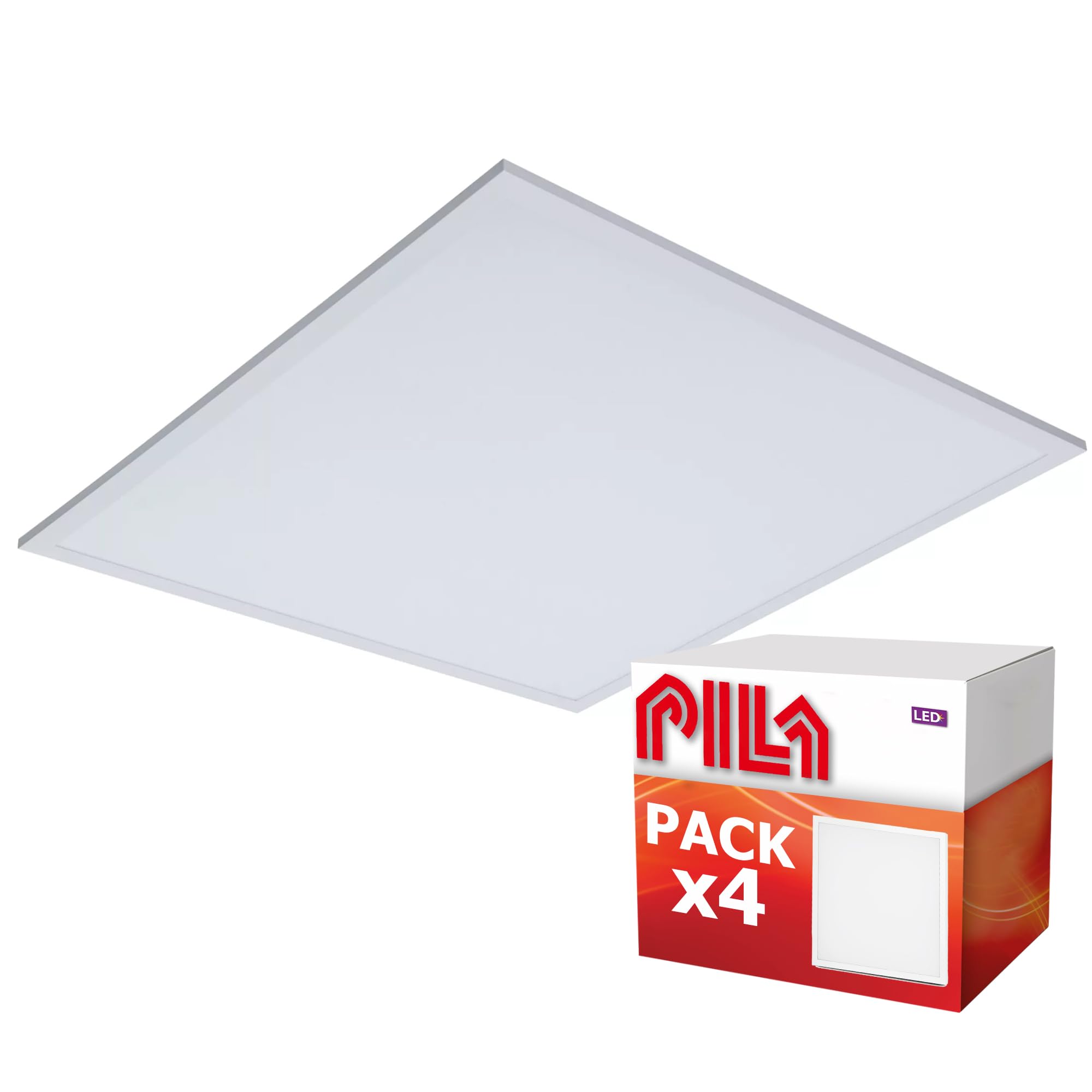 PILA Pack da 4 pannelli LED 60x60 cm, 40W, luce bianca neutra (4000K), non regolabile, 4000 lumen, CRI80, UGR22, 35.000 ore di durata utile