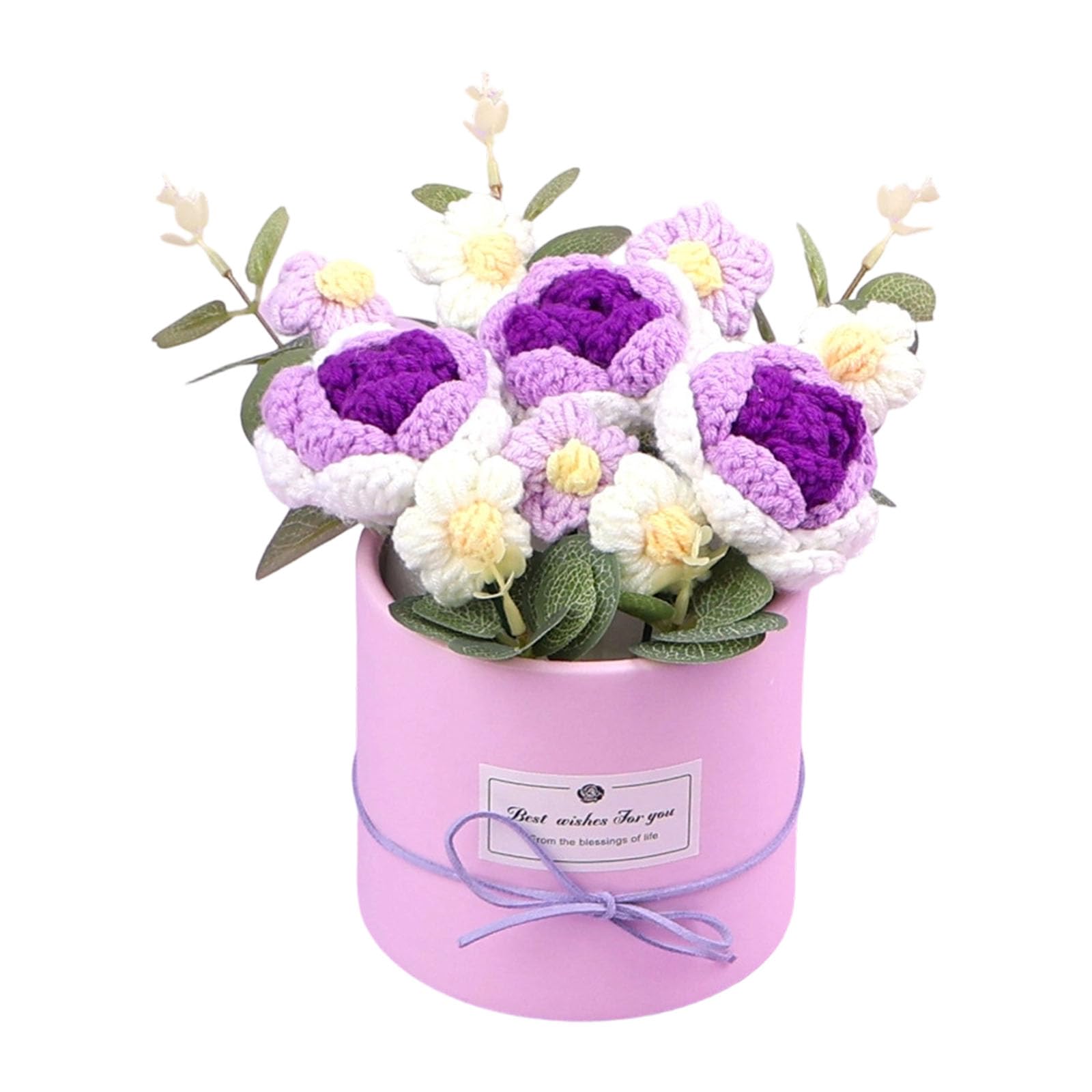 PANGBOER Rose Flower Bouquets in Decorative Container for Teacher Day Mother Day Present Home Floral Arrangement Woolen Rose