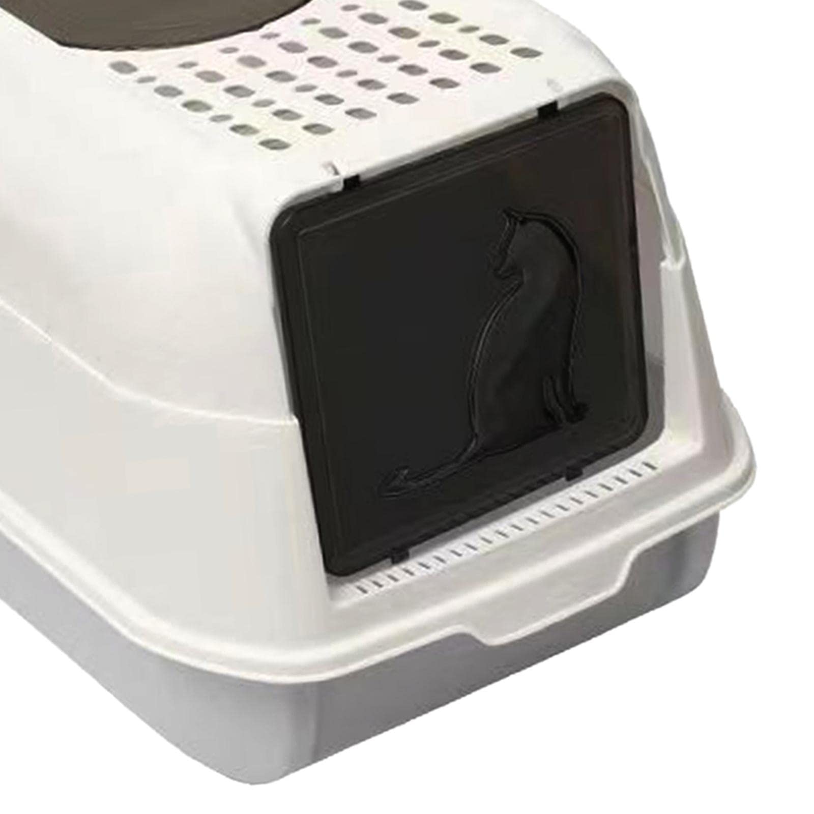 Arenero para Gatos con Tapa, Puerta Retráctil, Bandeja Abierta, Laterales Altos, Material PP, Función de Control de Olores, Apto para Uso en Interiore