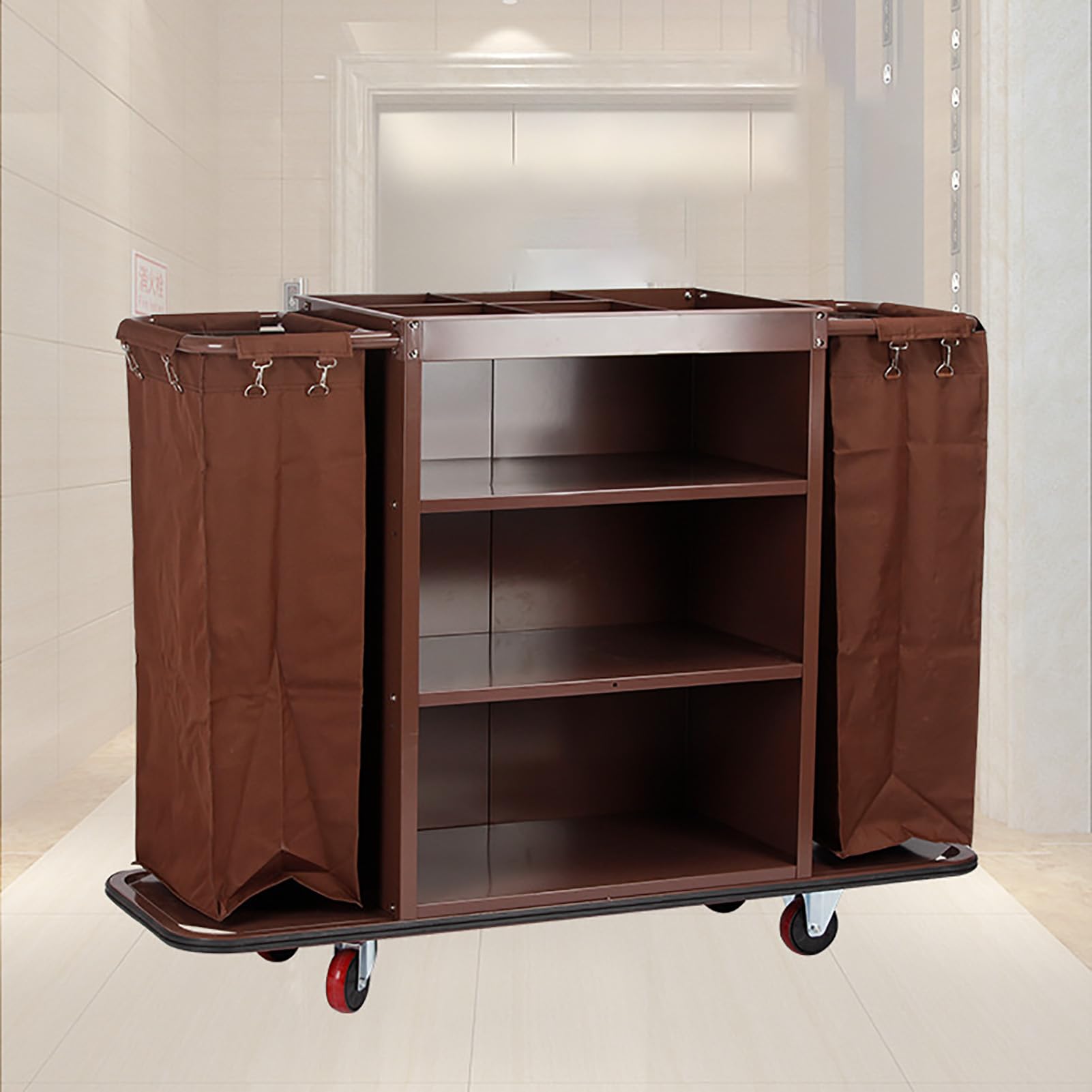 Carrello per Pulizie Commerciali, Carrello per Hotel, Carrello per Pulizie, Carrello per Servizio in Camera, Carrello Multiuso a Spinta Manuale con Ruote, Carrello per la Pulizia,