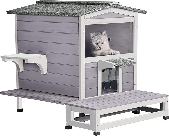 Cat Houses for Outdoor Cats with Escape Door Wooden