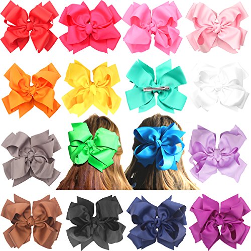 Lazos con clips para el cabellos. Para las niñas y adolescentes - 20 cm, lazos duales estilo Boutique. Super enorme con doble nudo. Niñas. Mujeres. Clips de pinza.