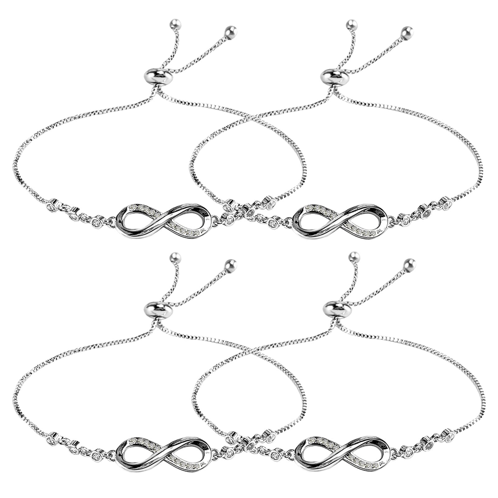 4 Friendship Bracelets Adjustable Silver Infinity Bracelets Special Friendship Gifts for Women Girls Friends Sisters