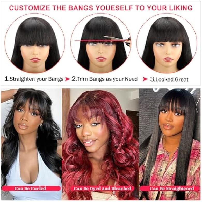 CORDELIA Body Wave Wigs with Bangs Human Hair Wigs for Black Women None Lace Front Wigs 150% Density Brazilian Virgin Hair Glueless Wig Natural Color (22inch)