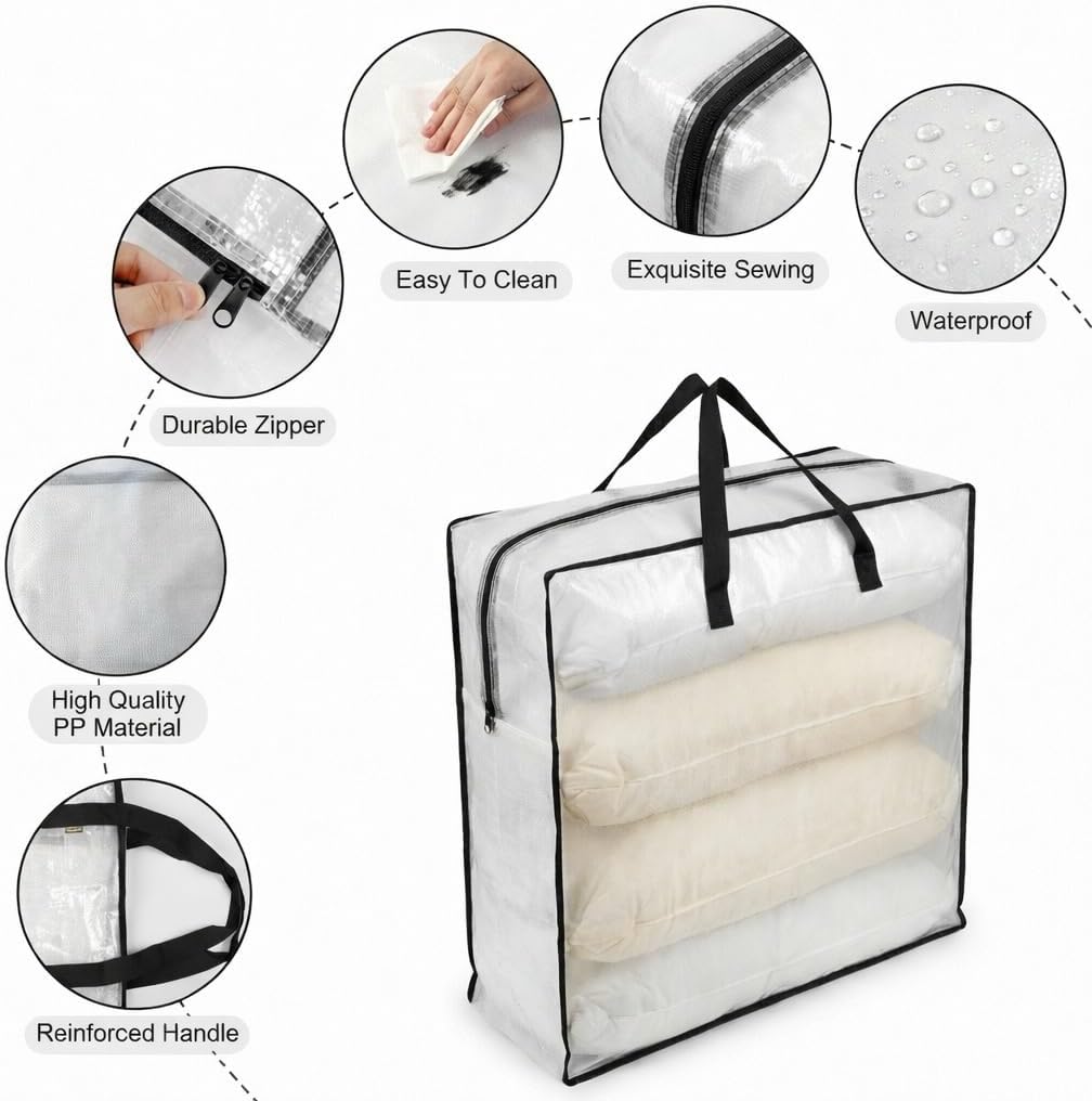 95L Clear Under Bed Storage Bag, Extra Large Blanket and Clothes Organizer with Handles, Foldable Bedding Storage for Comforters, Linens, Seasonal Items, 26 x 26 x 8.7 in, 1 Pack