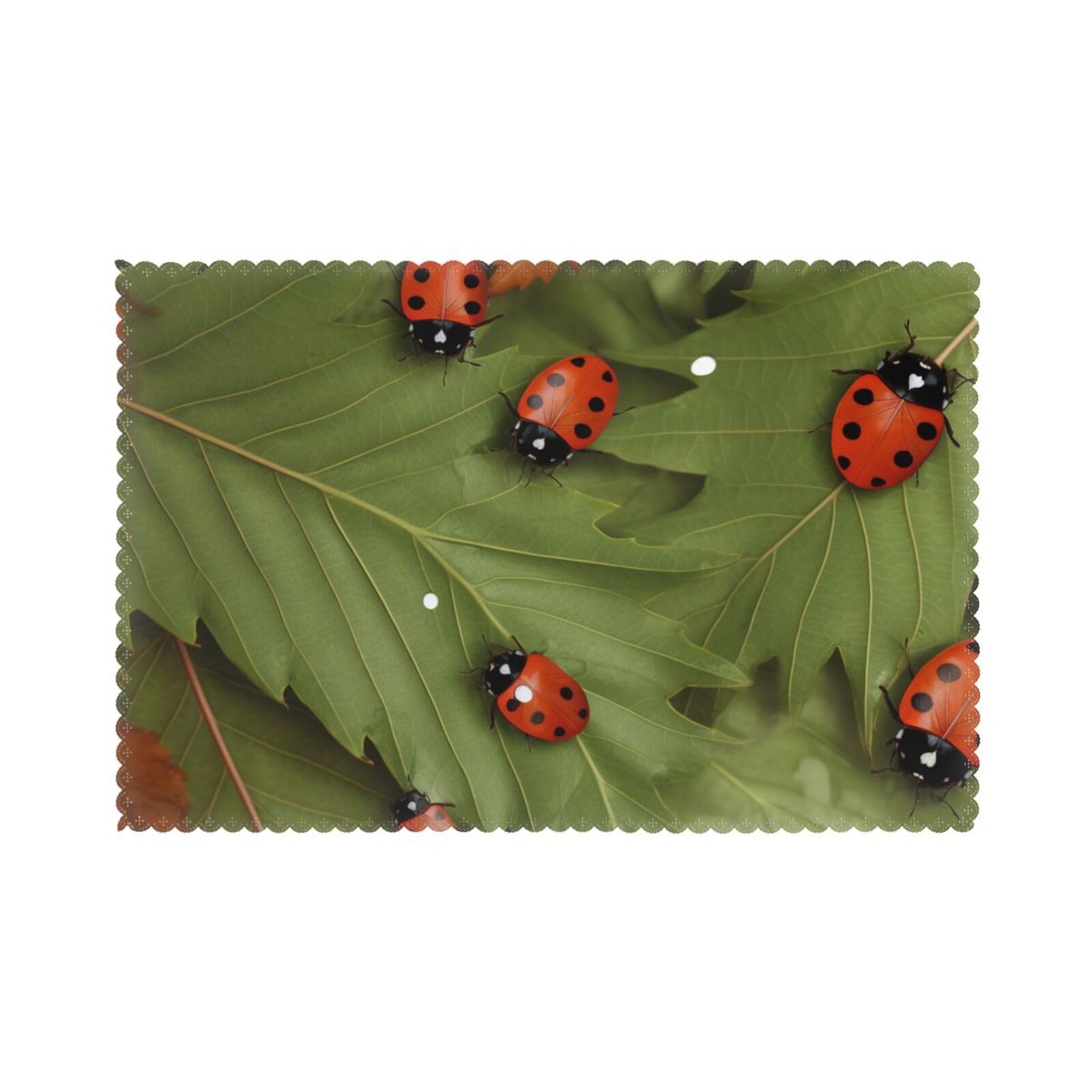 Leaves and Ladybugs Printed Placemat Heat Resistant Place Mats Set of 6 PCS Washable Kitchen Table Mats, 12x18 Inch