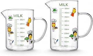 Glass Meter, Glass Gauge Set 350ml & 500ml, Glass Beaker with Scale, Glass Gauge Jug with Cartoon Pattern for Cooking Kitchen