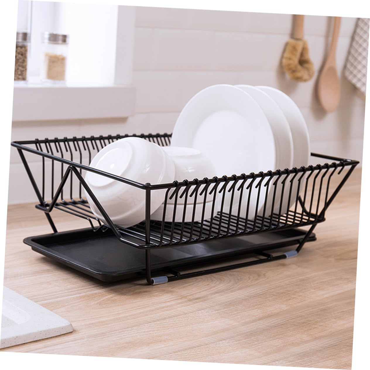 Alipis Égouttoir à Vaisselle en Acier Noir Plateau D'écoulement et Design Drainant, Organiseur Multifonction pour Comptoir Cuisine Près de L'évier