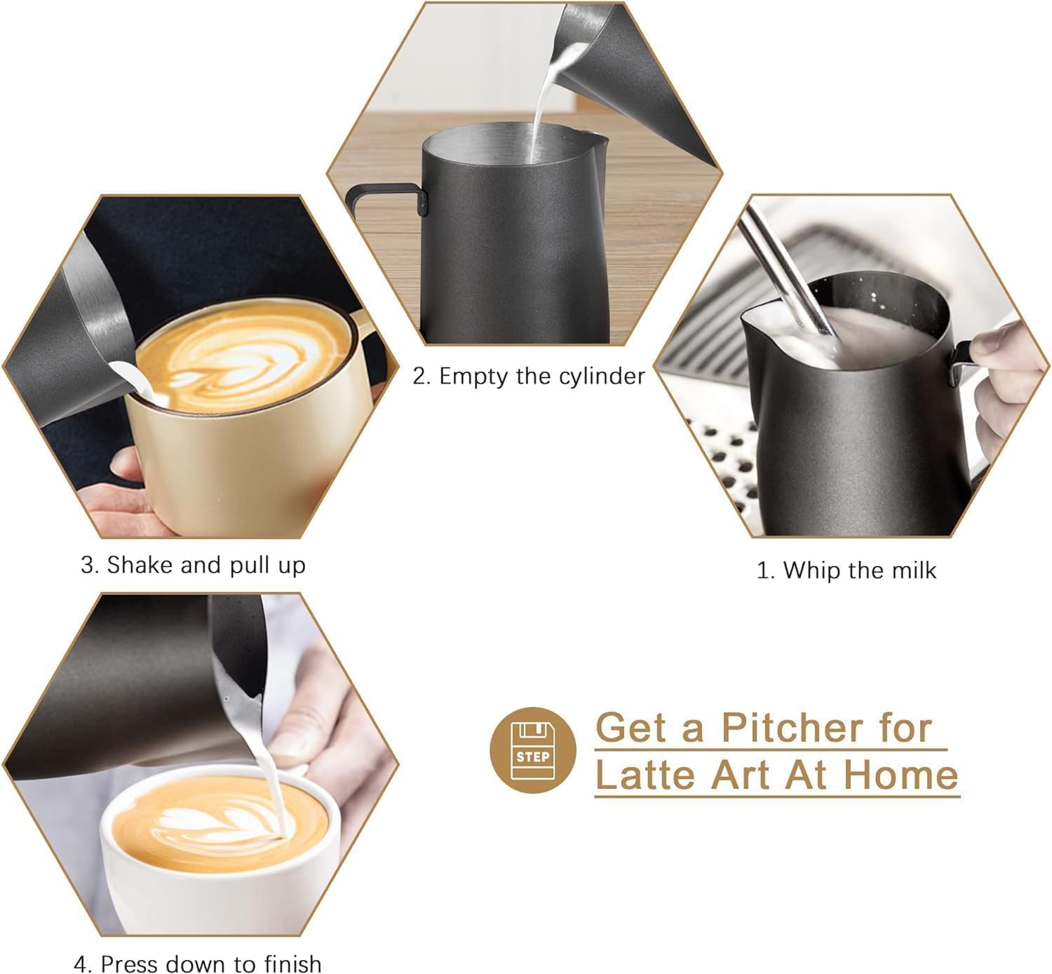 Milchkännchen Edelstahl 400ml, Milk Pitcher 400ml 12 Fl.oz. Milchkanne Aus Edelstahl, Milch Aufschäumen Für Cappuccino Und Latté, Embossed Scale, Schwarz