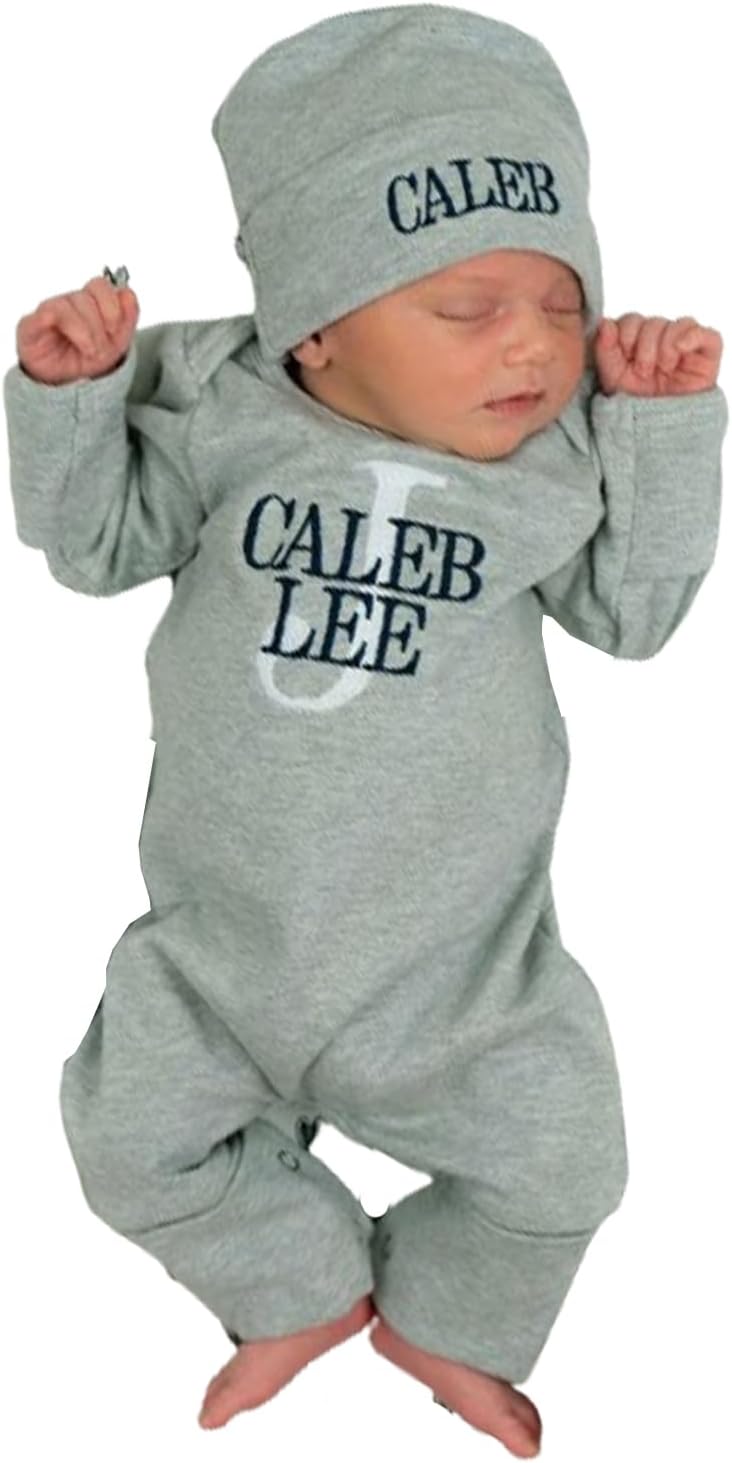Personalized Newborn Baby Coming Home Outfit,Custom Embroidered Name Sleepwear,Infant Soft Long Sleeve Romper(style 2)