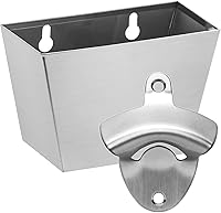 Vista 7 de Abrebotellas de montaje en pared negro con orificios de drenaje de acero inoxidable con captador de tapa