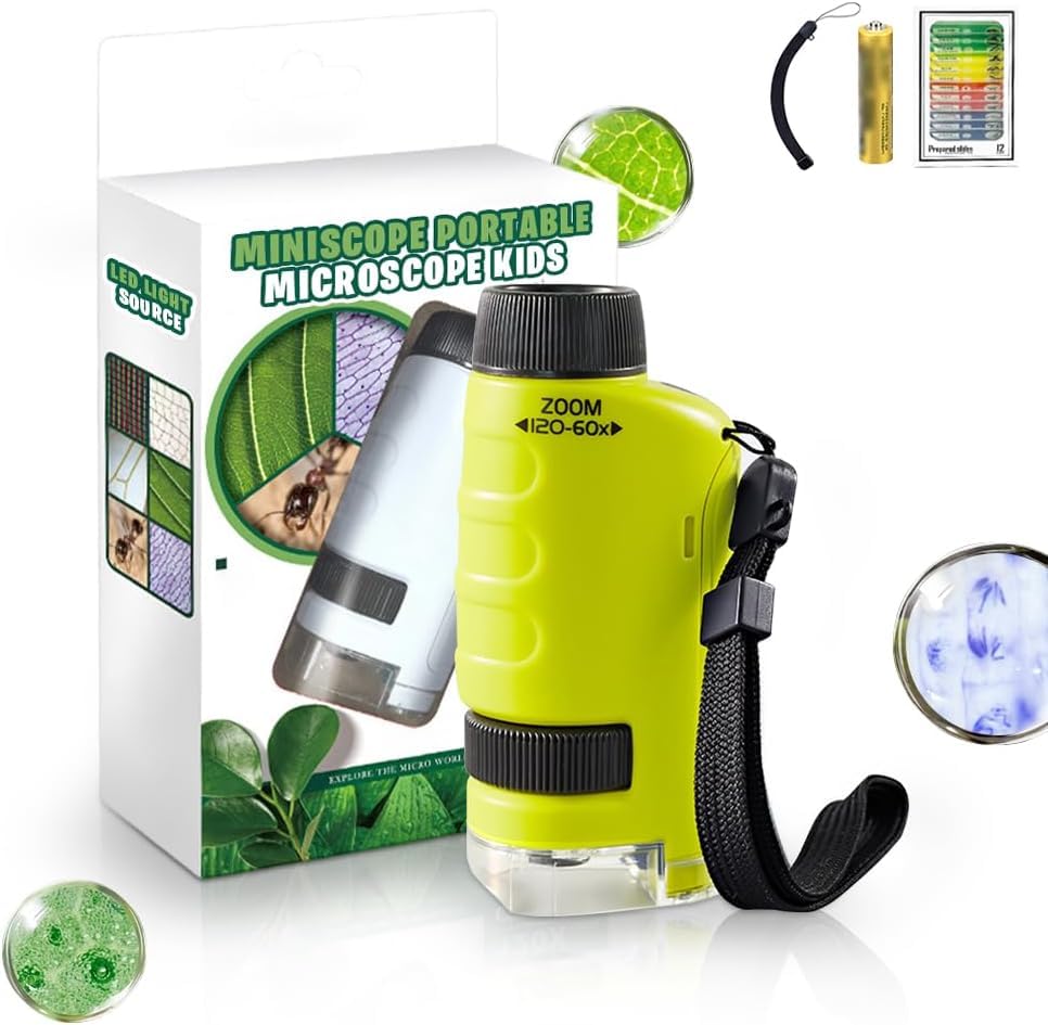 Mini Microscope for Kids, 2025 New Your Little Scientist Microscope Mini Microscope for Kids, Kids Microscope Handheld Mini Scope Portable Microscope for Kids (Yellow)