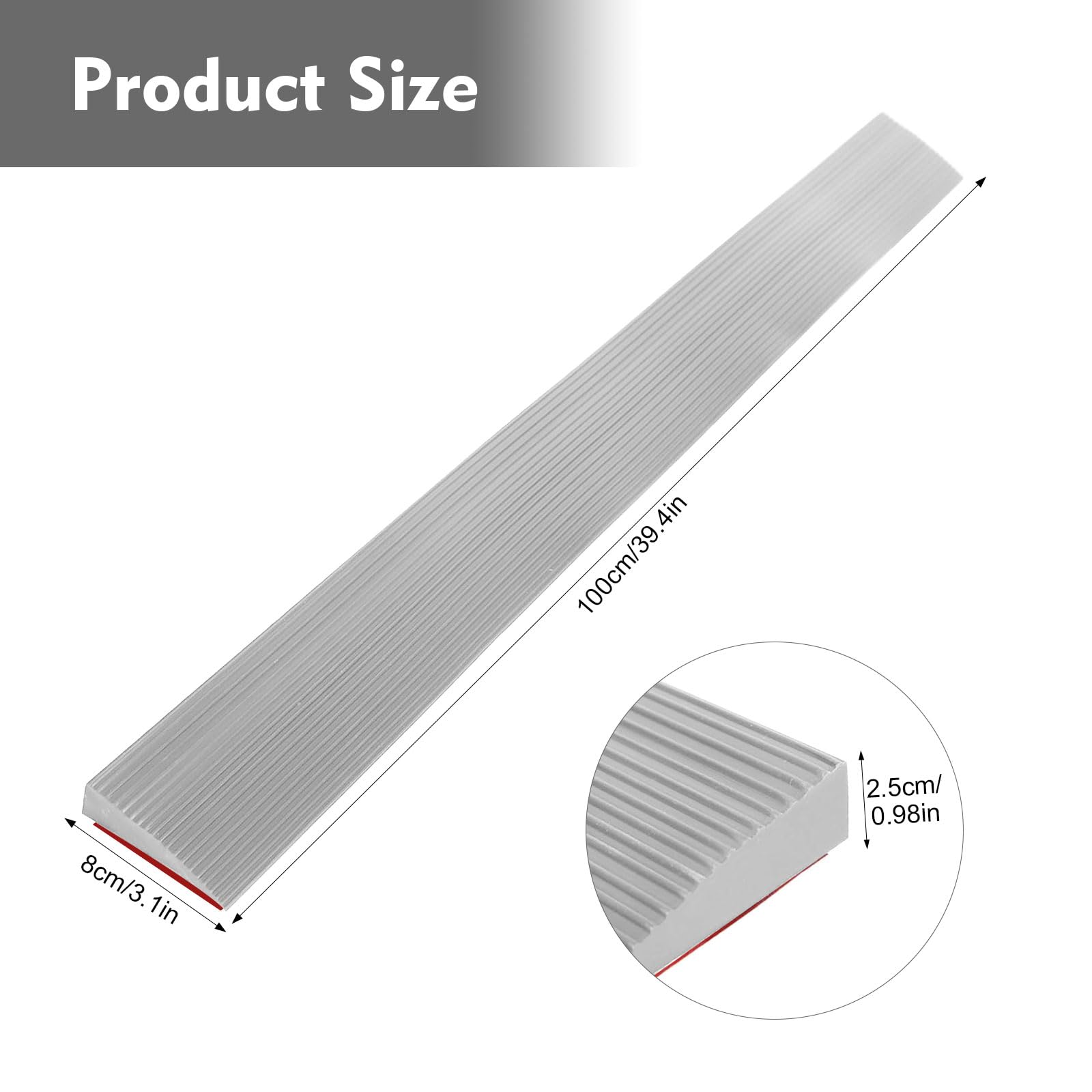Rampas para Silla de Ruedas, Robot Aspirador, 100 cm x 8 cm x 2.5 cm, Rampa de Umbral de Puerta, Resistente Goma, Ideal para Sillas de Ruedas, Cochecitos, Aspiradora o Scooter Eléctrico (Gris)