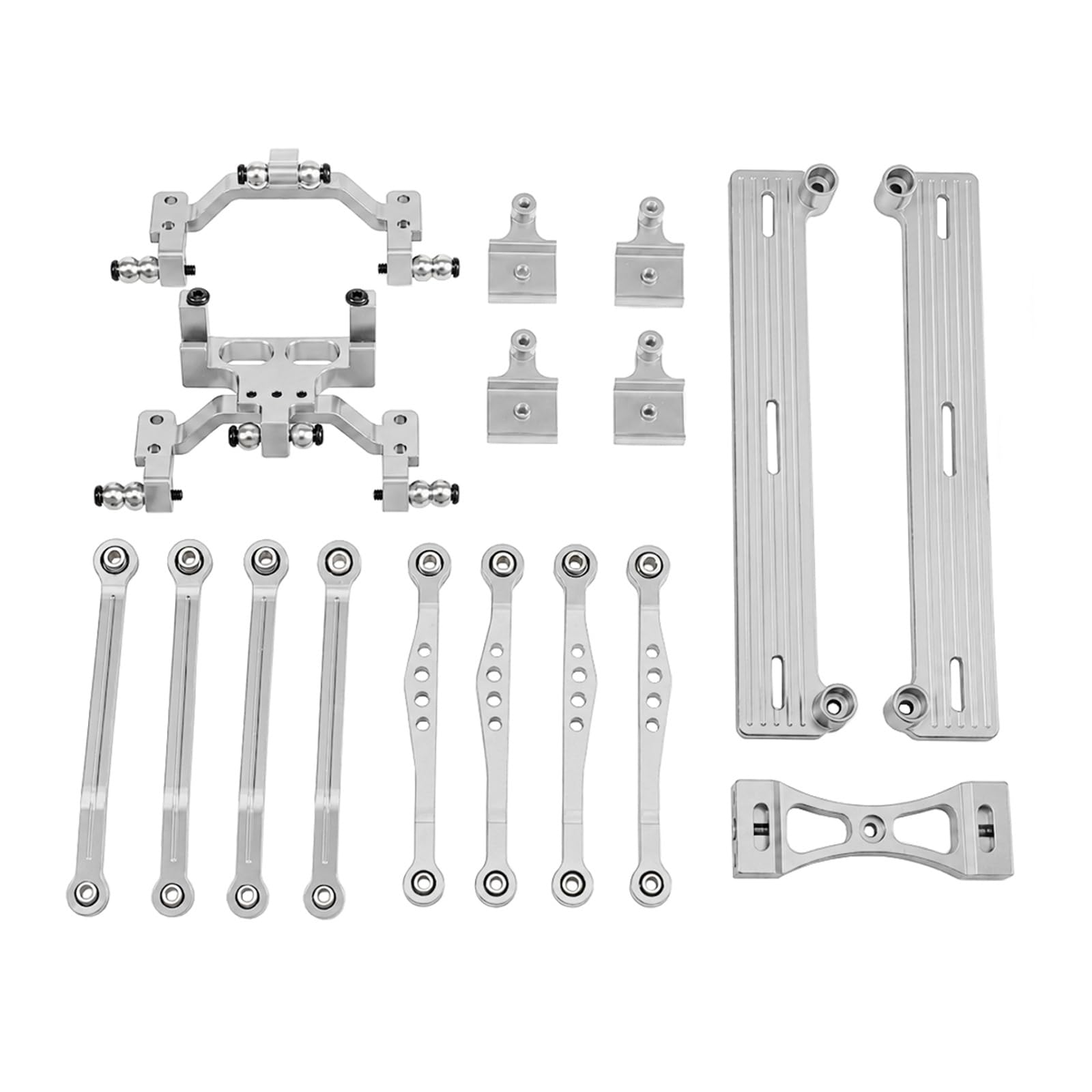Kinder Spiel Fahrzeug RC Lenkungs Verbindungsset Metall Aufrüstungs Kit für 1/16 Chassis Modellauto mit Vorder Hinter Spurstangen Aufnahmen Dämpfer Haltern für Bastler Werkstatt, Silber
