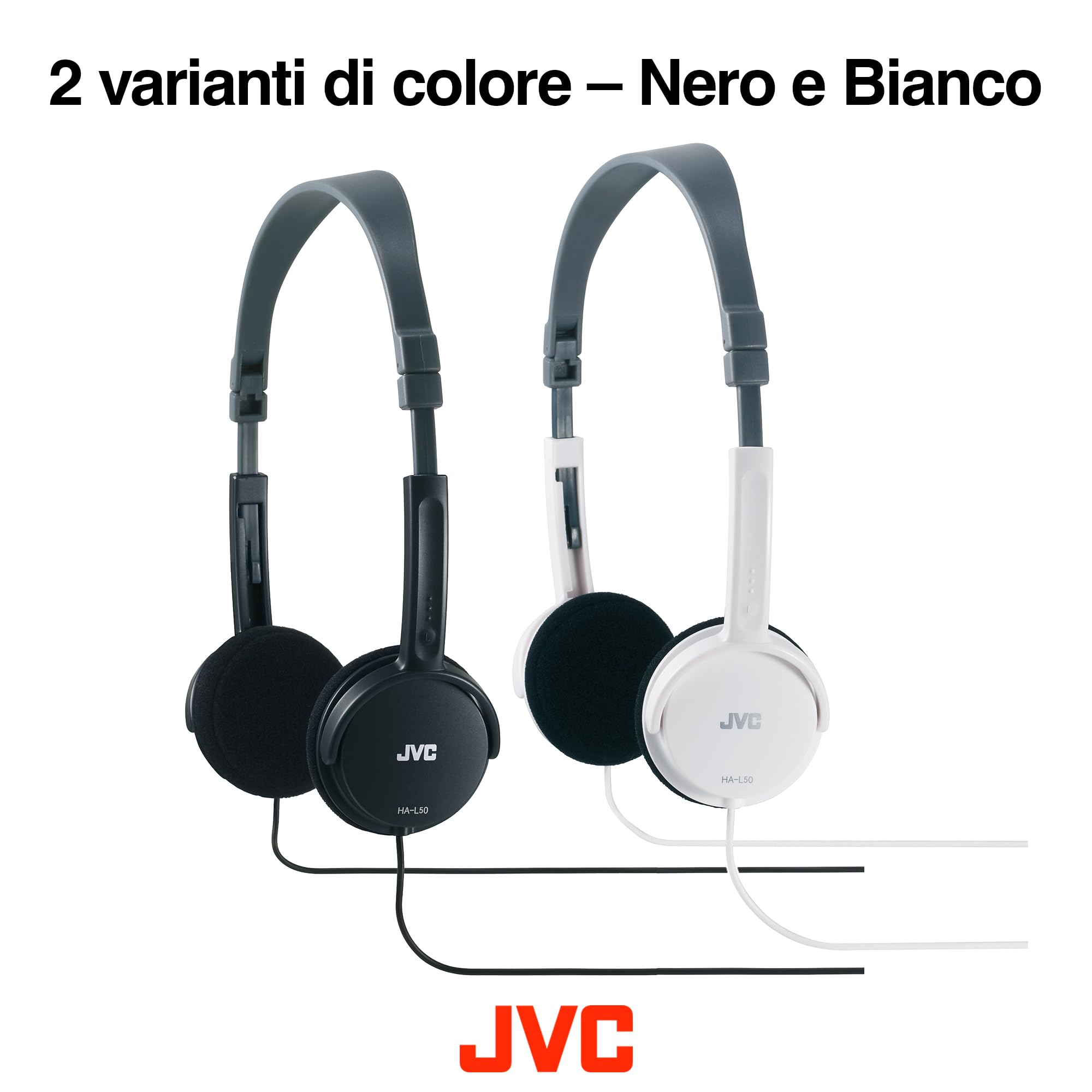 JVC HA-L50 Cuffie On-Ear Leggere e Pieghevoli con Jack 3,5 mm, Bianco