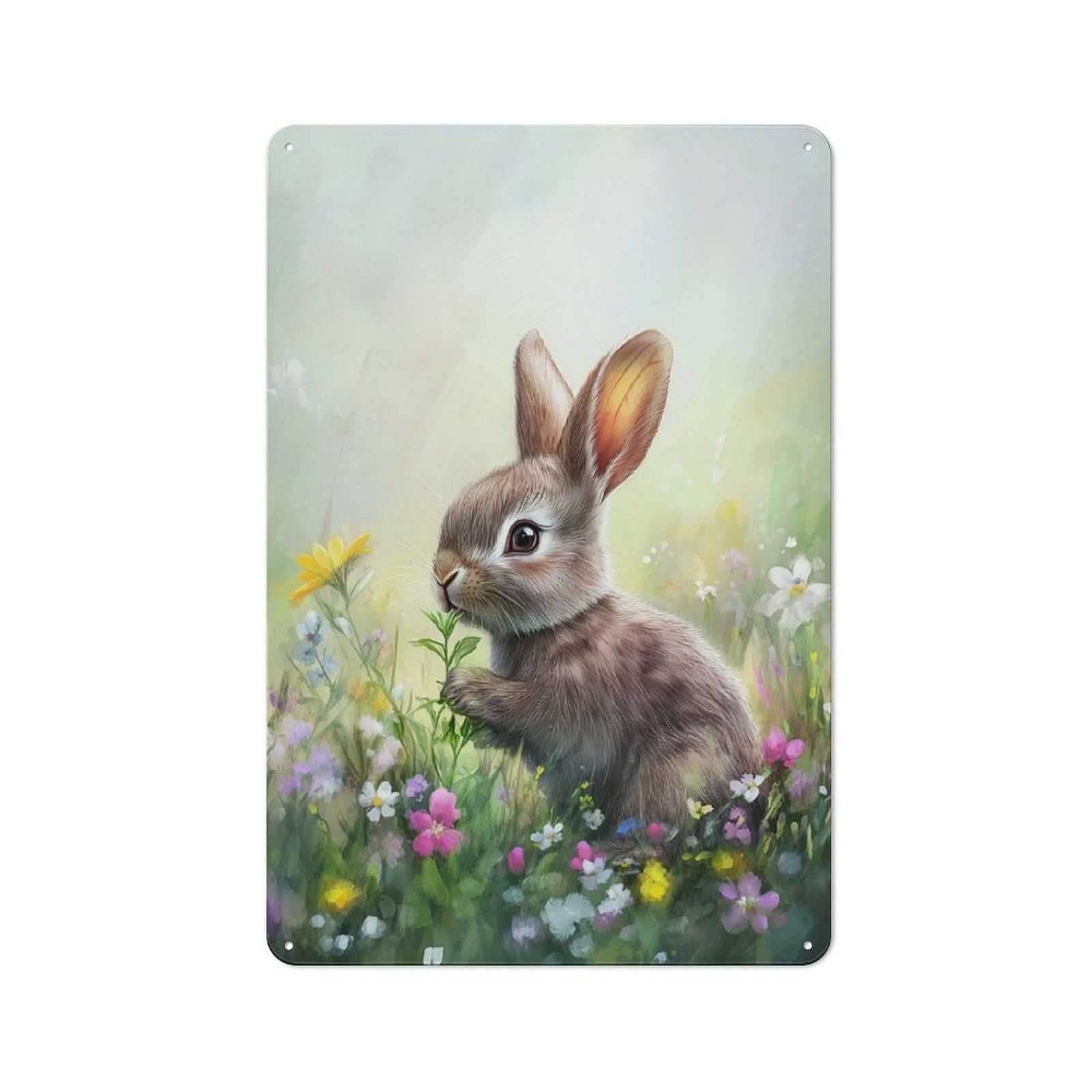 Junmoney Style-23 Cute Bunny In A Flower Field Vintage-Inspired Tin Sign 30X20cm For Garage Or Workshop, For Vintage Wall Decor Fans, For Metal Sign Collectors