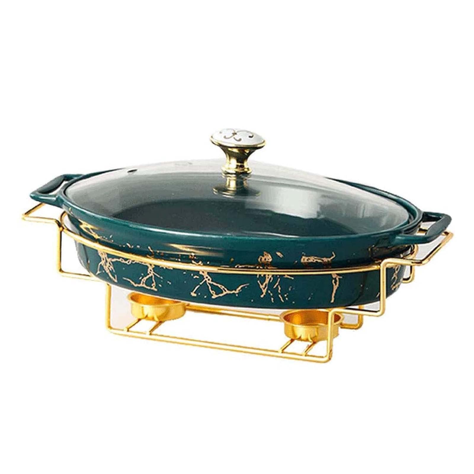 MYUYEE Soup Pot Oval, Ceramic Pot Holder, Candle Holder Design Slow Heating, Multi-Purpose Household Soup Dry Pot Tableware,Green,A (Green-A)