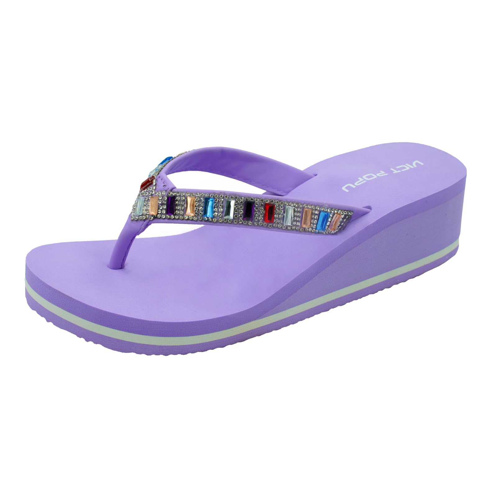 VICT POPU Flip Flops Damen Glitzer Keilsandalen Plateau Elegant Für Sommer Pantoletten Flach Rutschfeste Strand Zehentrenner Sandalen