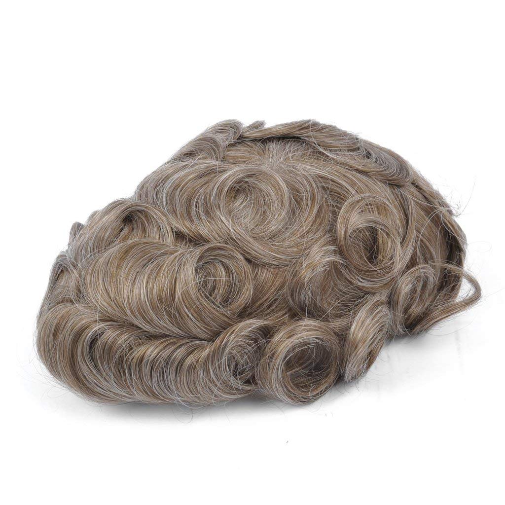 "Mirage Base" All PU Skin Base 0.04-0.06mm Thickness Custom Customized Men Human Hair System Replacement Toupee Hairpiece(#1740 Brown Color with 40% White Grey Gray Hair)