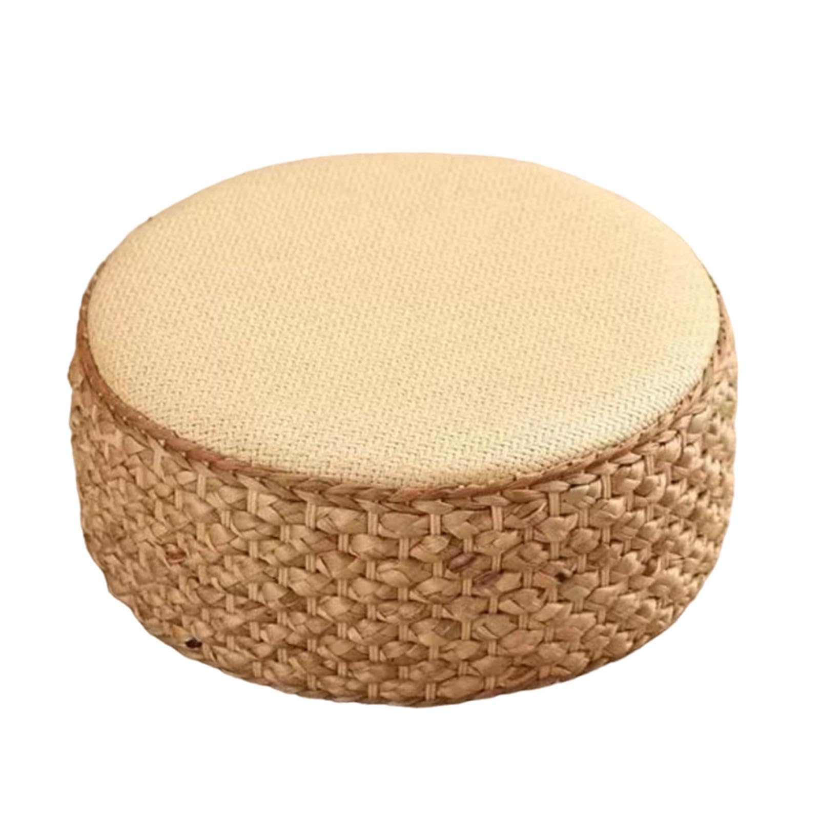 F Fiftyle Cuscino Tatami in Rattan Poggiapiedi Rotondo - Ottomano da Pavimento per Balcone e Sala Beige