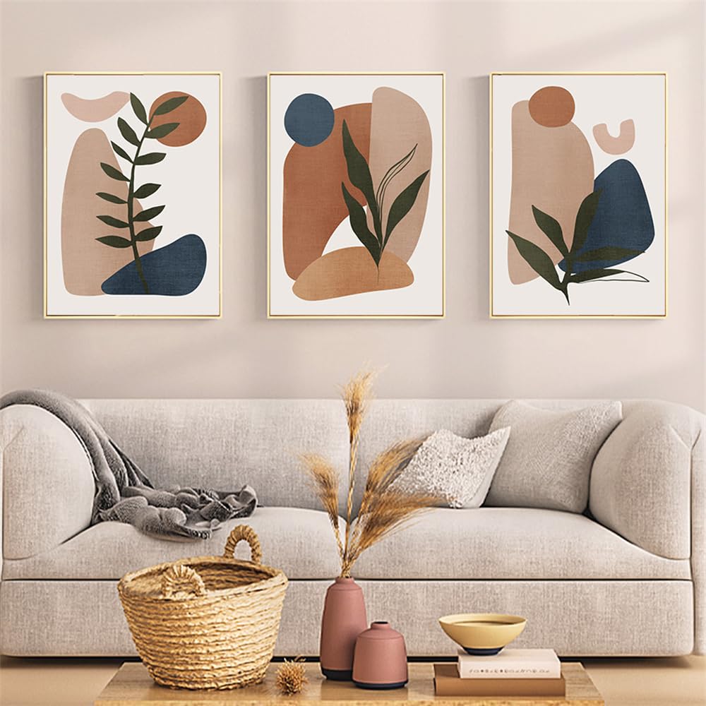 WBYZAC Botanical Posters-Abstract Geometry Green Plant Leaves Bohemia Canvas Painting Wall Art Poster Print Pictures Sofa Bedroom Kitchen Office Home Interior Decor-60 * 80cm*3PCS (No Frame)