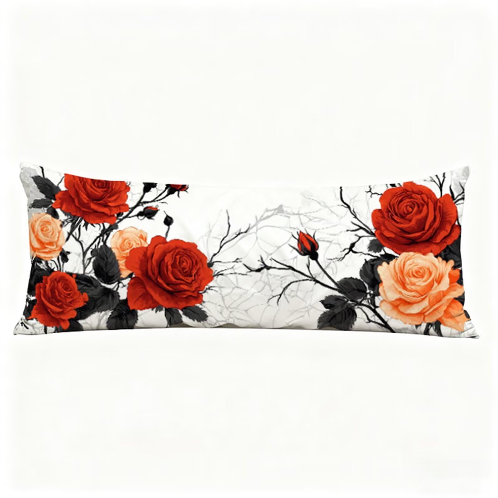 Poduszka do spania na boku, poszewka 50 x 180 cm, poszewka na poduszkę w stylu retro, róża, dla osób śpiących na boku, z zamkiem błyskawicznym, poduszka ciążowa i dla osób śpiących na boku, na jesień