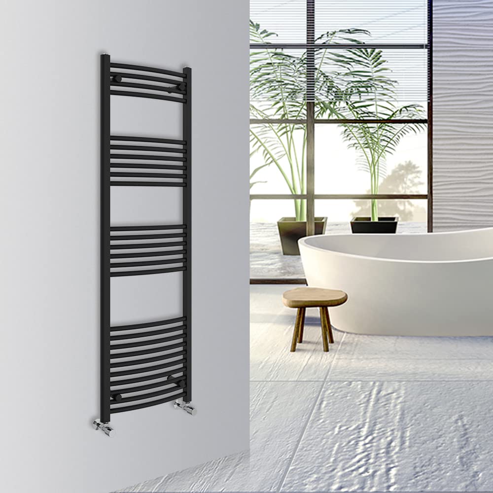 Warmehaus Curved Bathroom Heated Towel Rail Warmer 1600x500mm Black