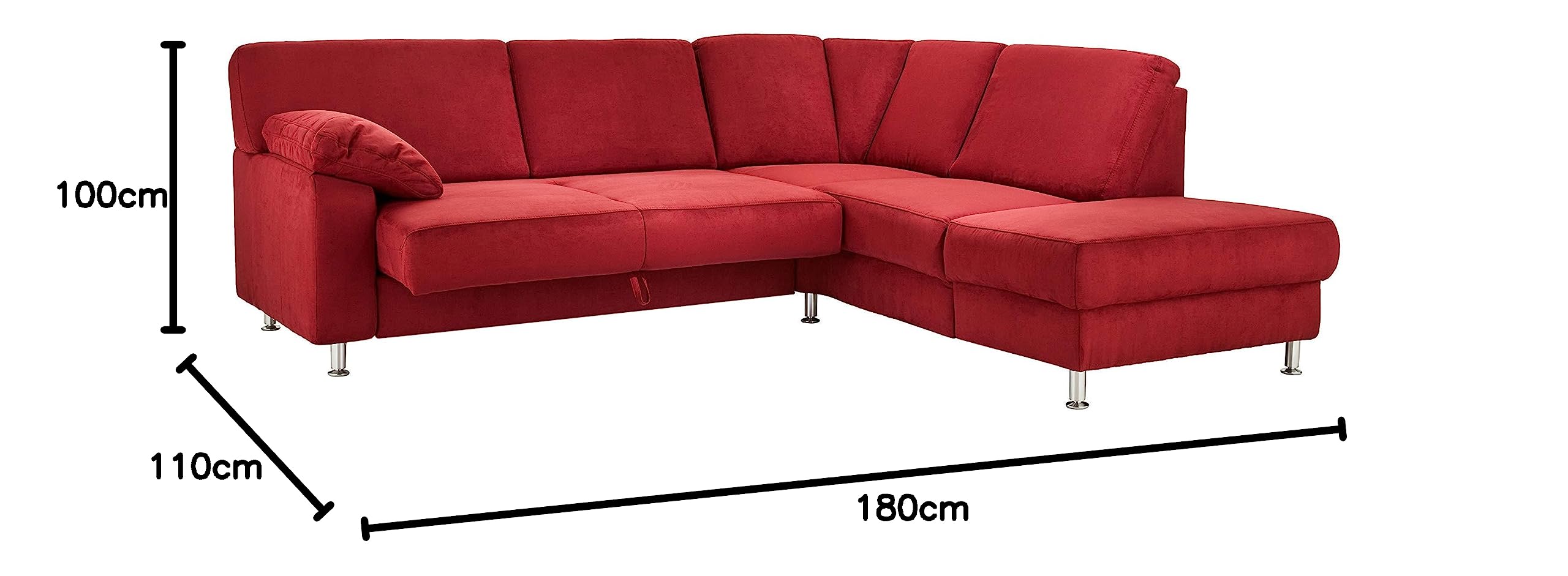 Cavadore Ecksofa Belfast mit Ottomane rechts / Polsterecke mit Federkern / inkl. Vorziehsitz und Bettkasten / 243 x 88 x 218 / Mikrofaser Dunkelrot