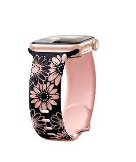 OYOSONABYMY Two-Tone Floral Engraved Watch Band for Women, Soft Silicone Strap, Universal Replacement Strap 38mm 40mm 41mm 42mm for Series 10 11 SE