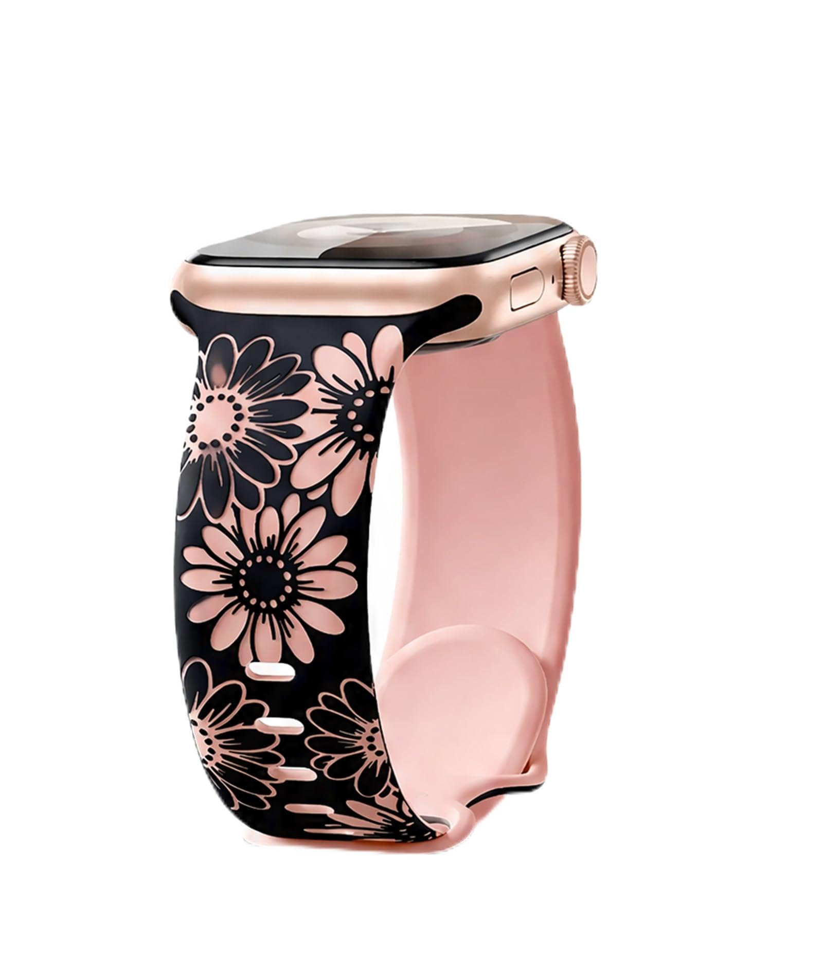 Two-Tone Floral Engraved Watch Band for Women, Soft Silicone Strap, Universal Replacement Strap 38mm 40mm 41mm 42mm for Series 10 11 SE-image-22