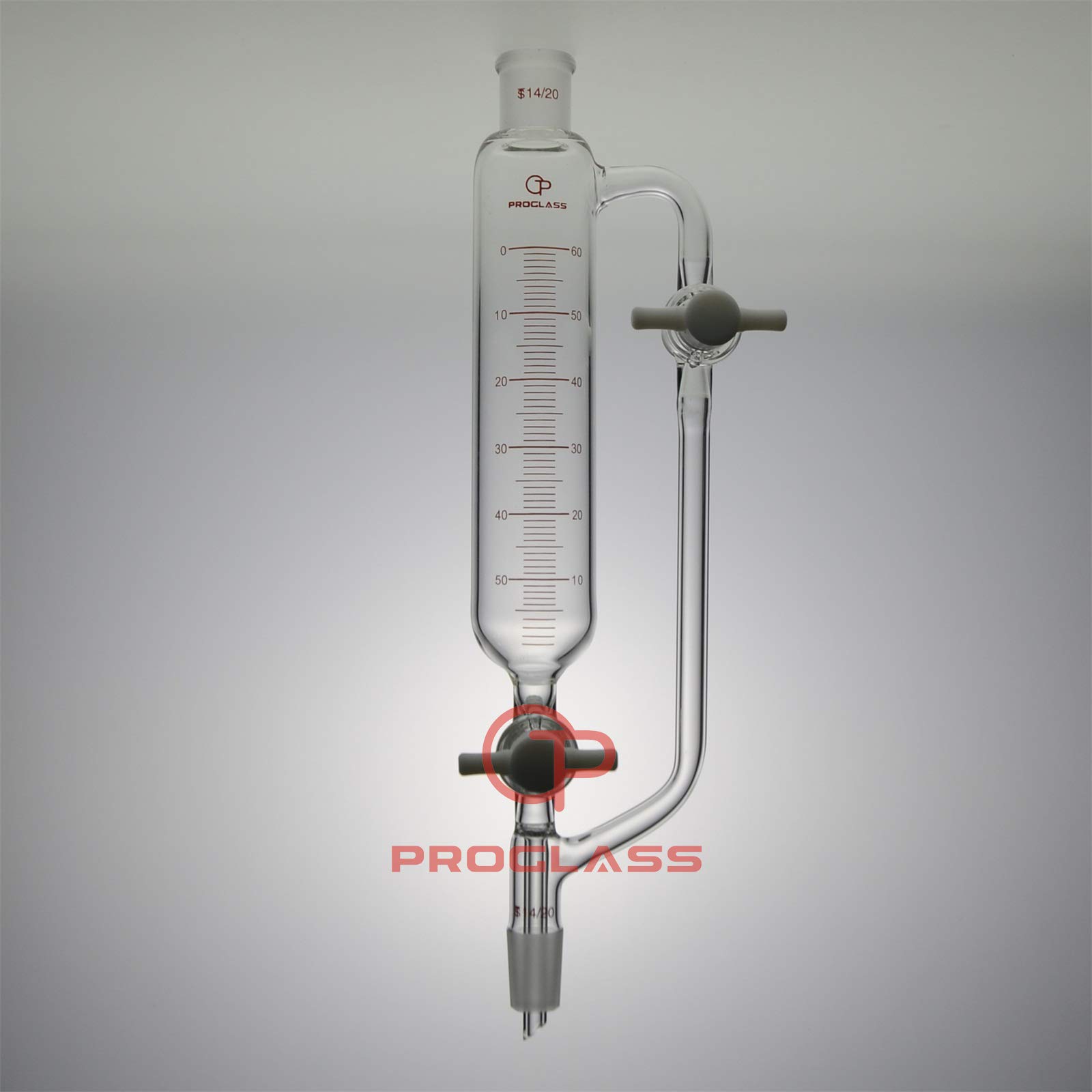 Proglass 60mL Graduated Pressure Equalizing Funnel Double PTFE Stopcock (24/40)