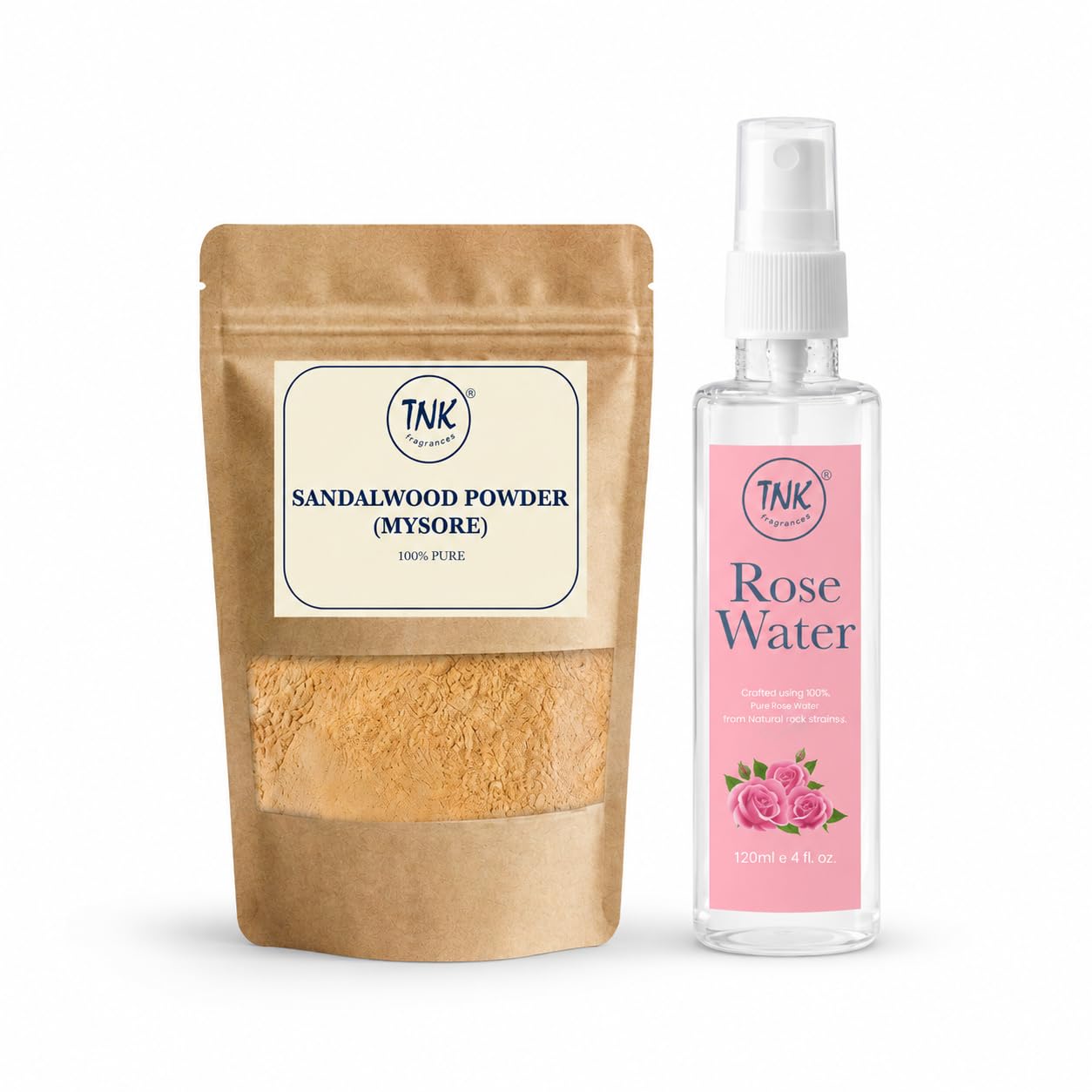 TNK Wellness Combo | Sandalwood Powder Rose Water Spray for Skincare Self Care & Puja (25gm + 120ml)-image-4