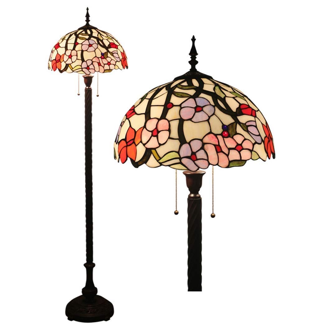 IUokLU 16 Inch Tiffany-Style Stained Glass Shade Floor Lights Vintage ReadStandLight/Bedroom/Office/Cafe, Zipper Switch, E27 (23)