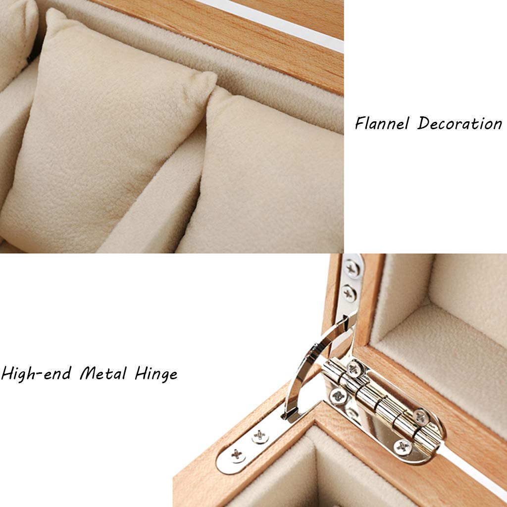 Tapa de vidrio, 5 cajas para relojes, caja de madera para exhibición de joyas, caja de almacenamiento, bandeja para pulsera, hebilla de Metal con cerradura y 6 cojines de almacenamiento extraíbles